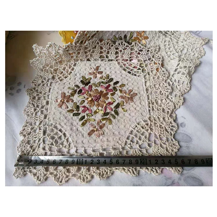 Handmade Doily Crochet Lace Table Cloth Ribbon Embroidered Placemat