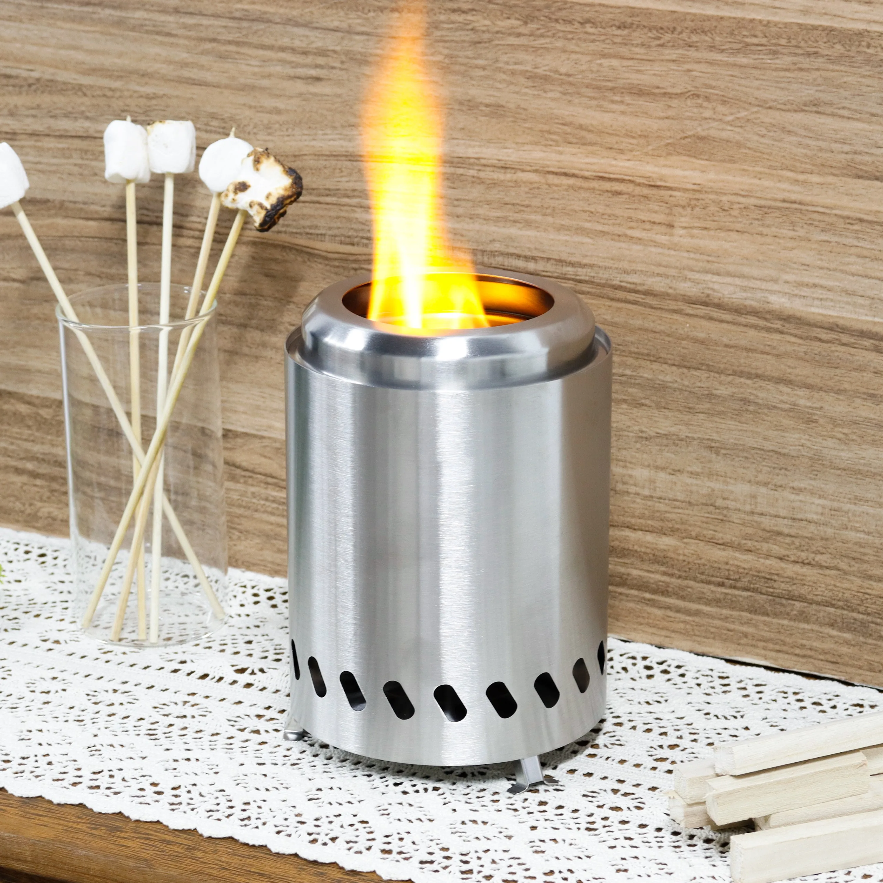 Portable Table Top Fire Pit Stainless Steel Mini Outdoor Stove With Stand Low Smoke Burning