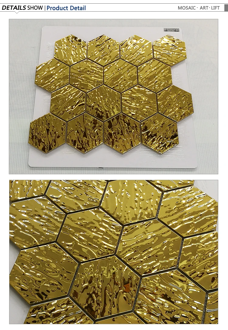 Hexagon gold tile luxury 304 stainless steel sheet gold metal mosaic tile KTV and bar wall decor