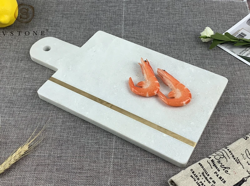 Natural Stone Marble Granite Cheese Board With Inlaid Copper Strip
