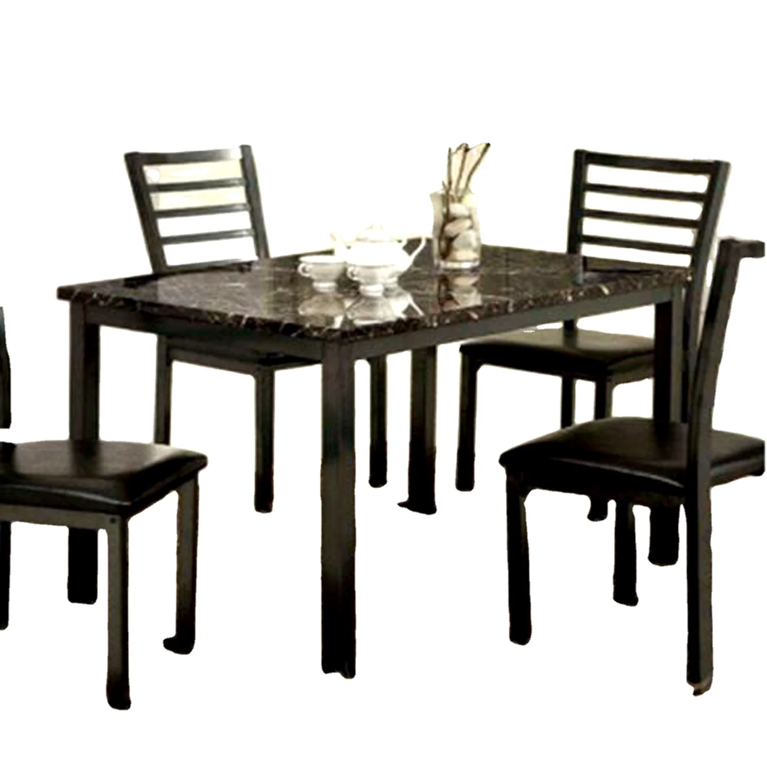 
2020 Hot selling top quality creative metal and marble table top dining table and chairs 