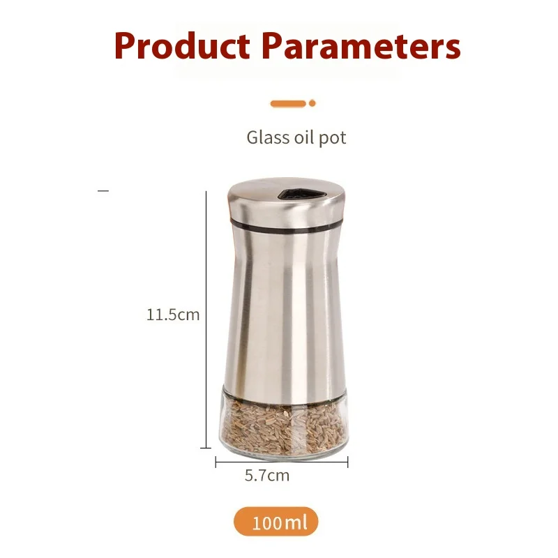 product wholesale 3oz modern design stainless steel glass spice jars 100ml seasoning bottle jars boxed kitchenware-1