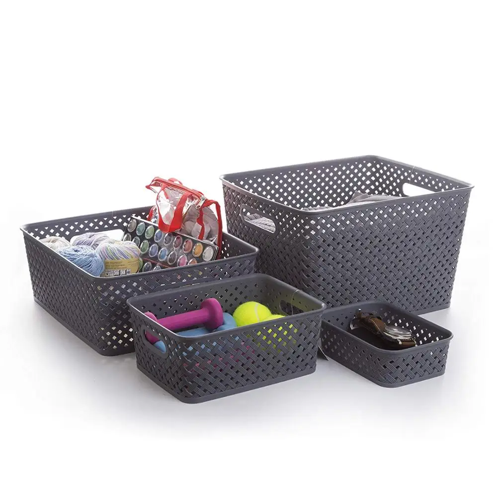 Plastic Storage Basket Woven Plastic Basket Storage Bins Box Laundry