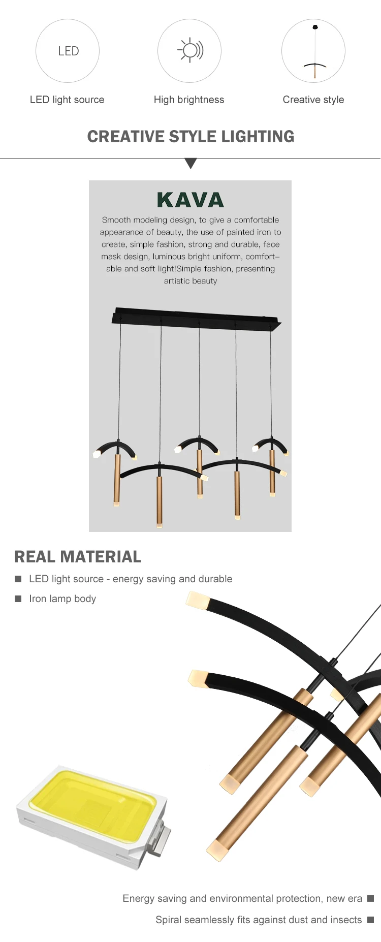 Unique Design Suspending Dining Room Modern Decorative Northern Europe Black Led Chandelier Lamp