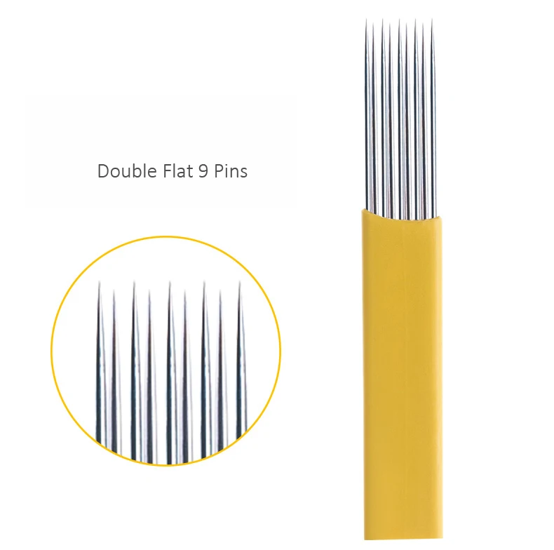 Disposable Sterilized 0.25mm Yellow Double Flat Microblading Needle for Eyebrow Tattoo in Individual Sterilized Package