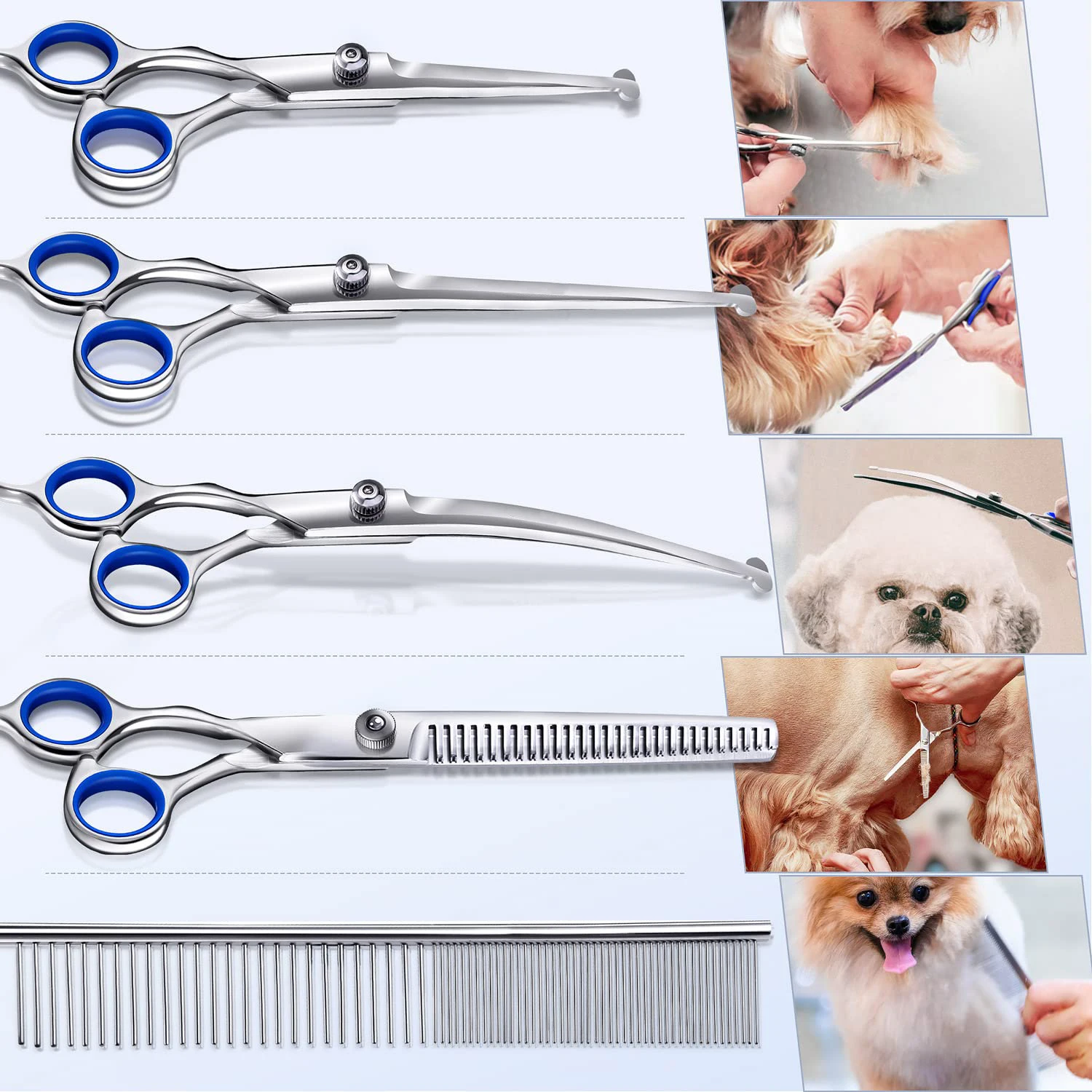 Stainless Steel Thinning Hair Curved Set Cat Professional Pet Grooming