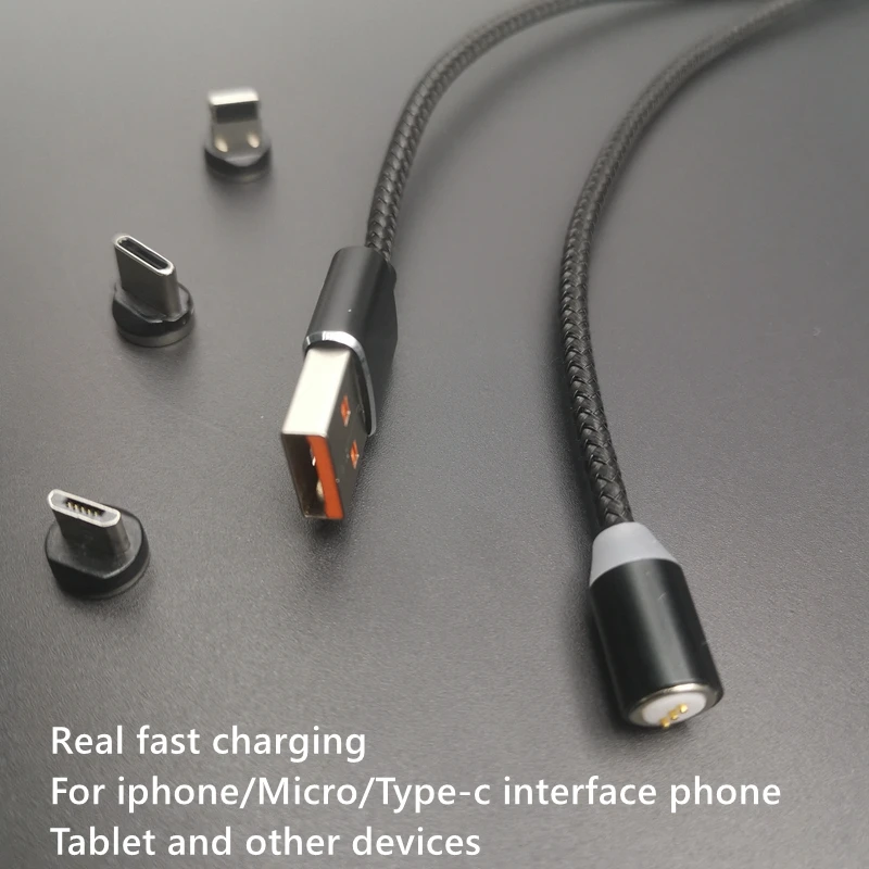 100CM 3 in 1 Type C Micro USB 3A LED 360 Degree Round Nylon Braided USB magnetic Fast Charging Cable - ANKUX.COM
