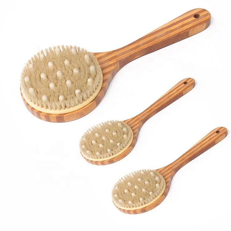 Custom Eco Friendly Long Handle Body Dry Massage Brush Bamboo Brush