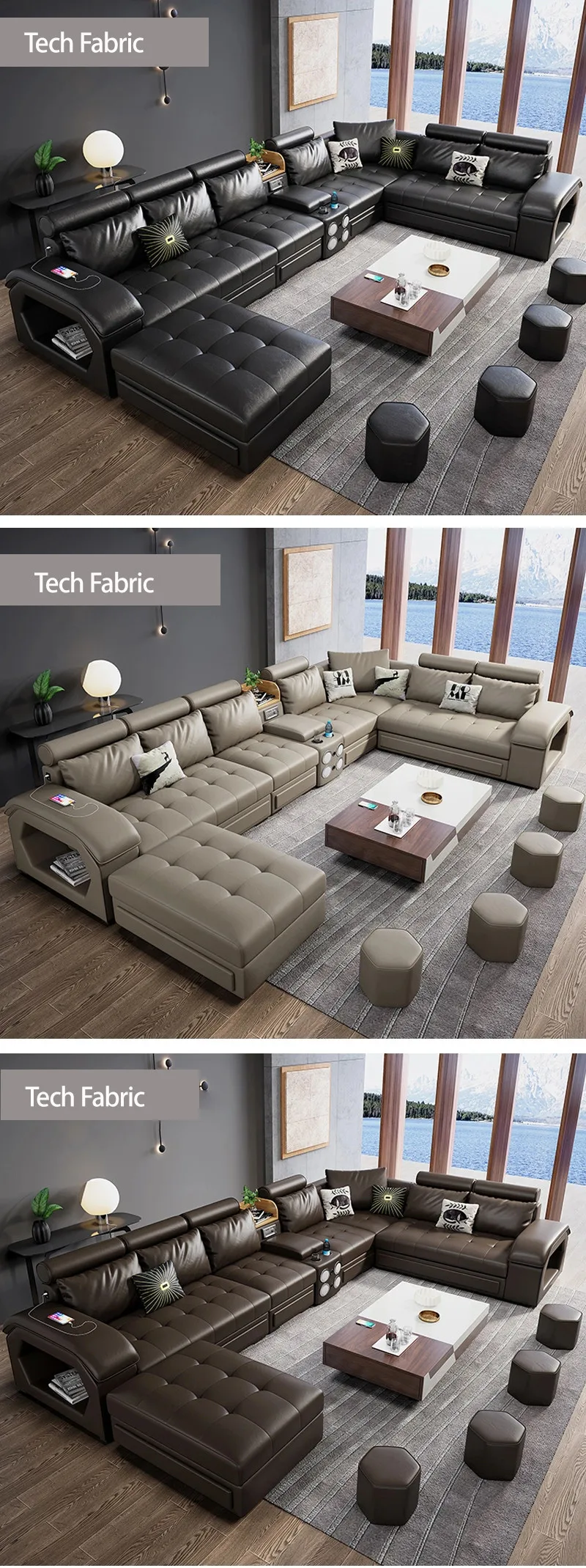 Modern Home Living Room Furniture Sofas Set Leather Fabric U Shape