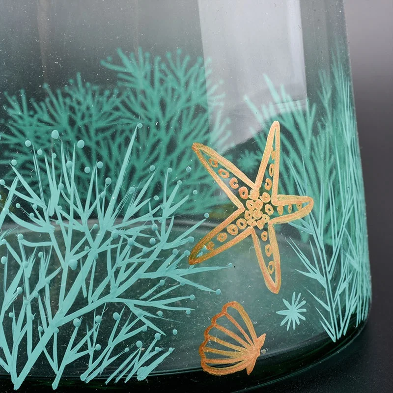 Transparent seaweed pattern candle vessel tea light glass candle jar wedding centerpieces in bulk