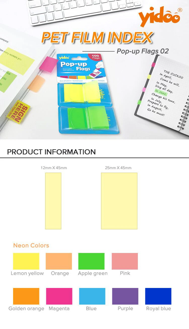 New 2020 Amazing Floursent Page Flags, High Quality Adhesive Notes Pet Index Sticky Note