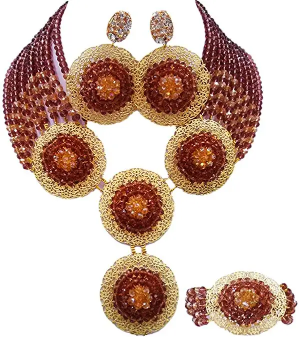 African Beads Jewelry Set 2019 Nigerian Wedding Necklace And Earrings For Women