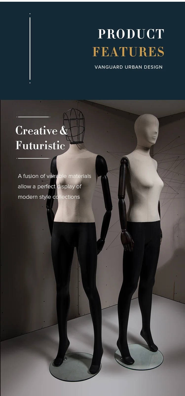 Fiberglass Full Body Mannequin Iron Wire Head Mannequin Male Glass Base