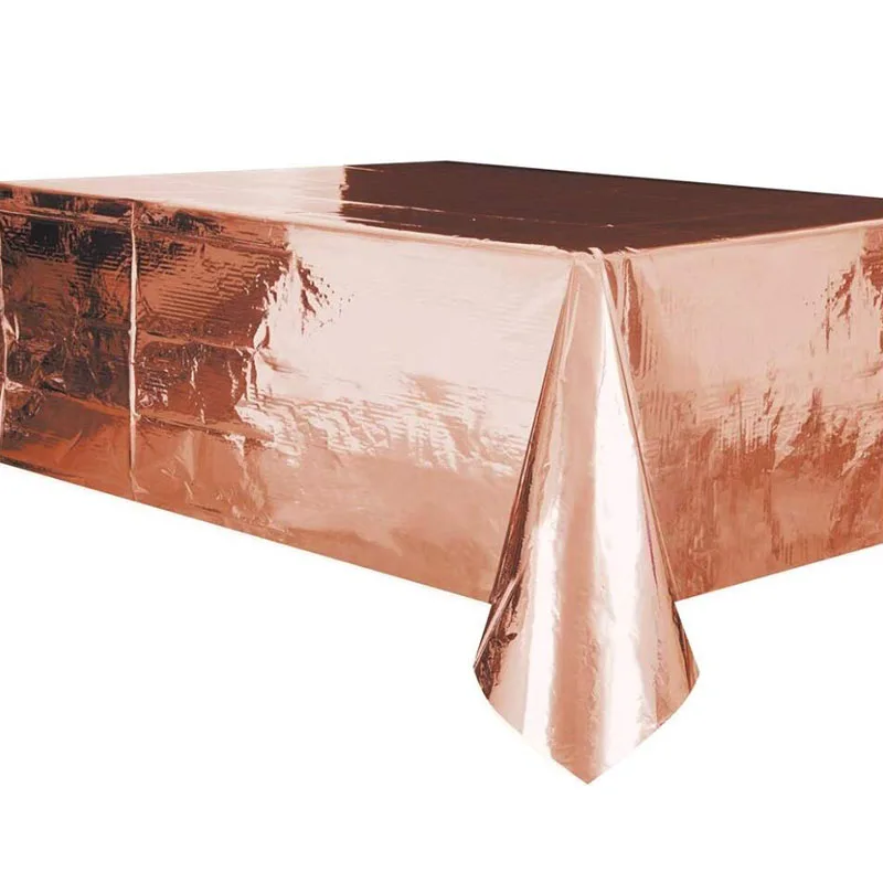 108" X 54" Foil Rose Gold Tablecloth Plastic Rectangle Party Table