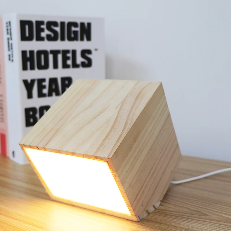 Creative Rectangle Zhongshan Homemade  Wooden Base Indoor Table Mood Light For Bedroom