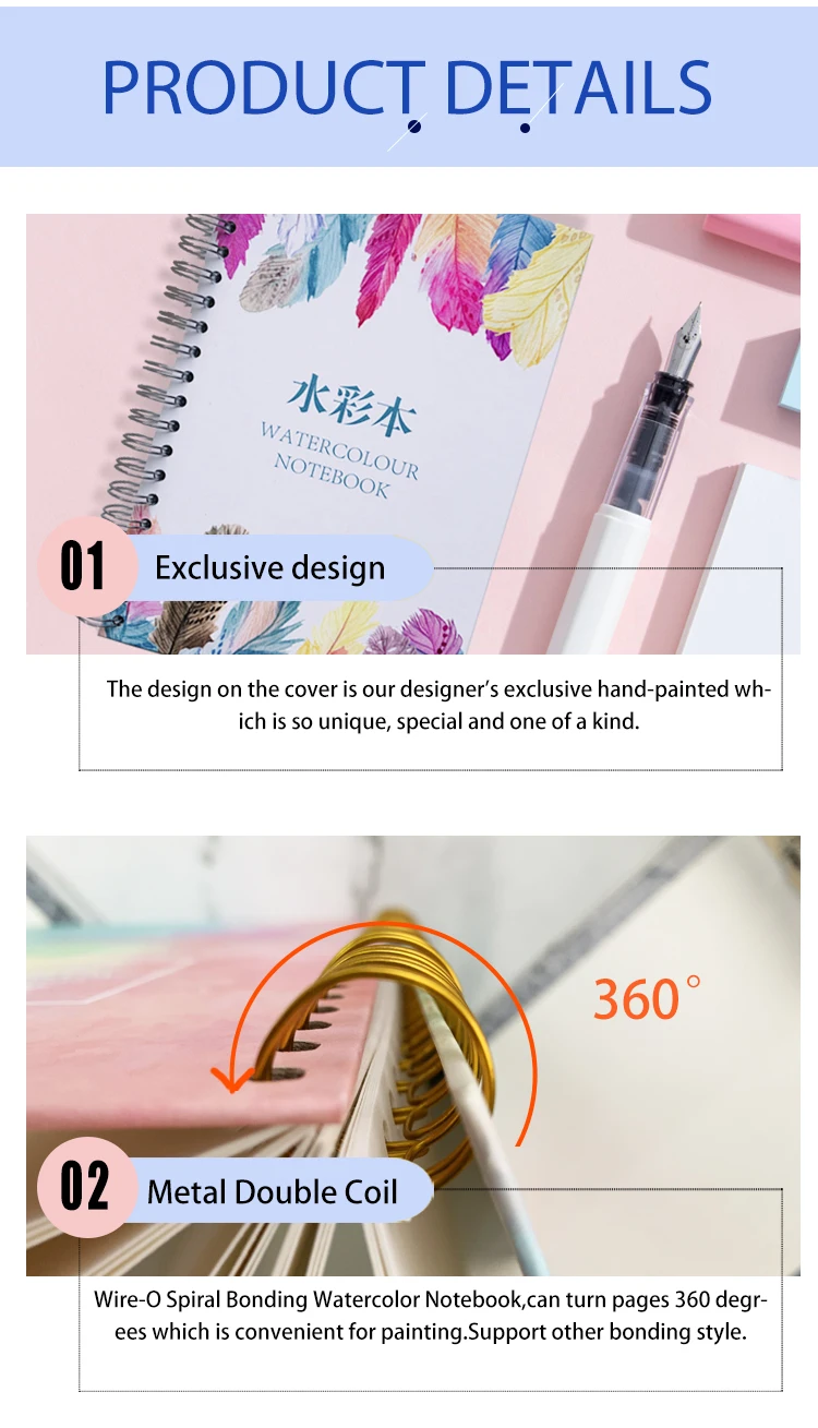 Wholesale Custom Fashion Hardback Hardcover Spiral Blank Black Sketch Book A3 A4 A5 Sketchbook Watercolor Notebook for Drawing