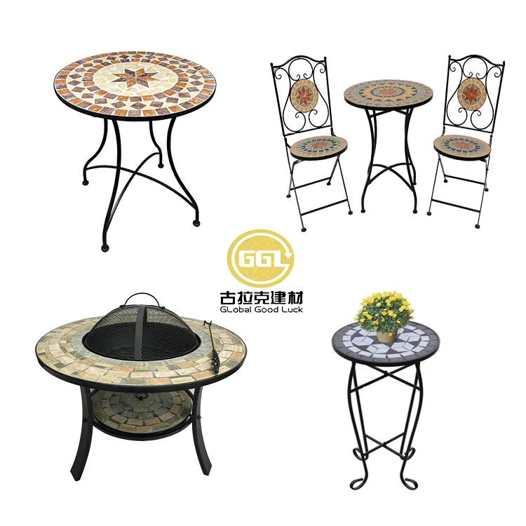 Outdoor Garden Ceramic Tile Top Mosaic Round Table factory