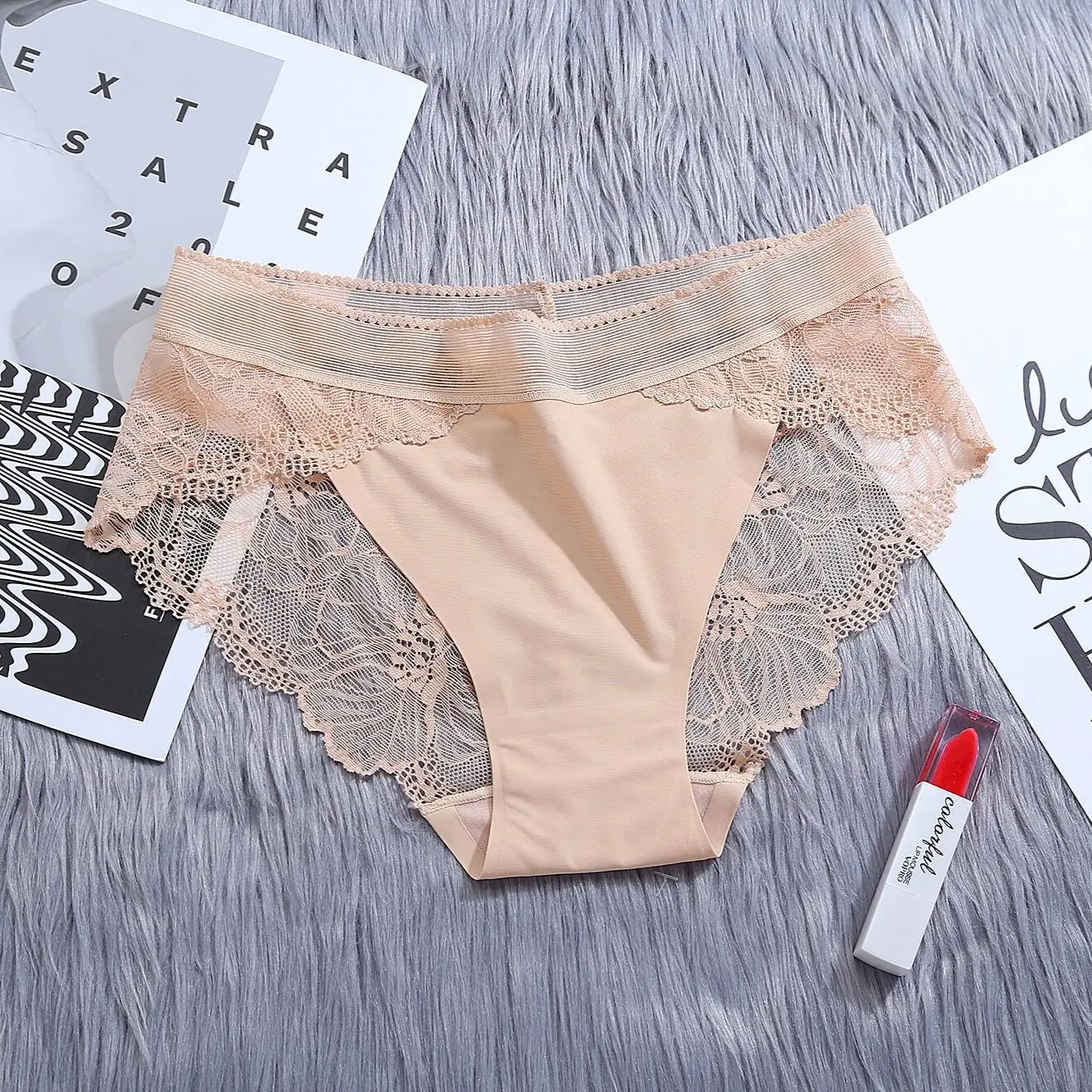 Sexy Ladies Laser Cut Underwear With Lace Icesilk Invisible Panties