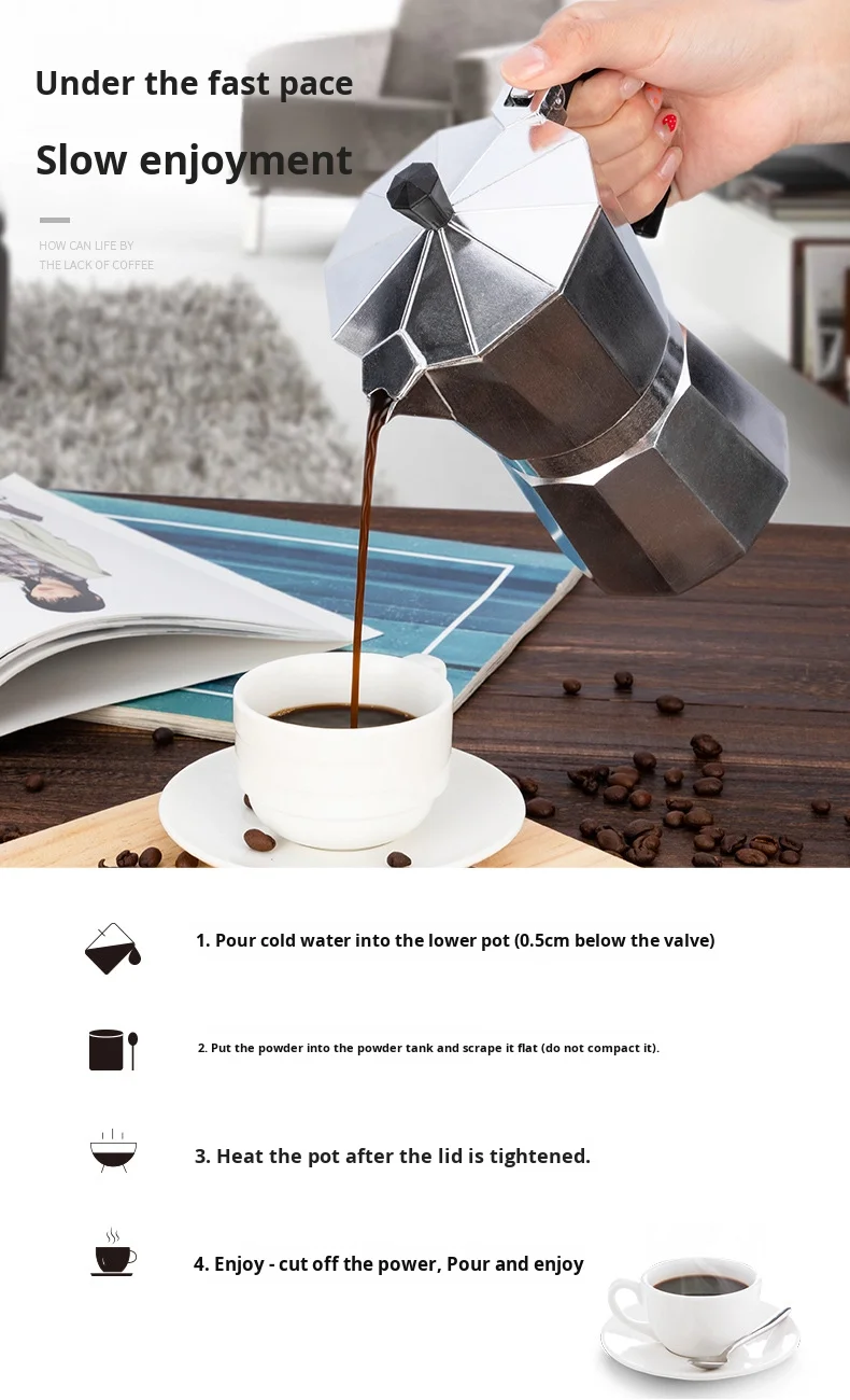 Aluminum Octagonal Stovetop Espresso Moka Pot Coffee Maker Tools Coffee Appliance Metal Coffee Utensils Household
