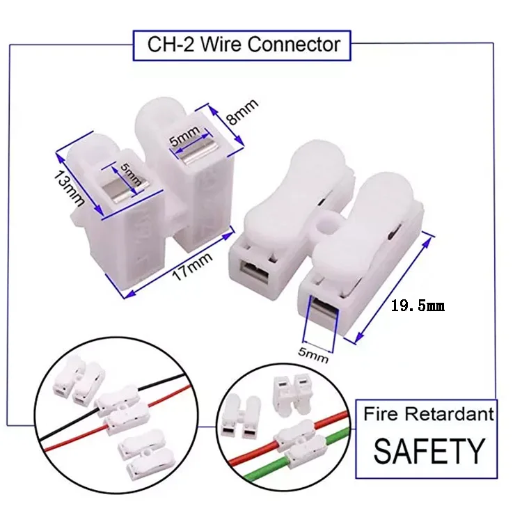 Manufacturer Supply Push On Terminal Block 2 Pins Electrical Cable Connectors Ch2 Quick Splice 