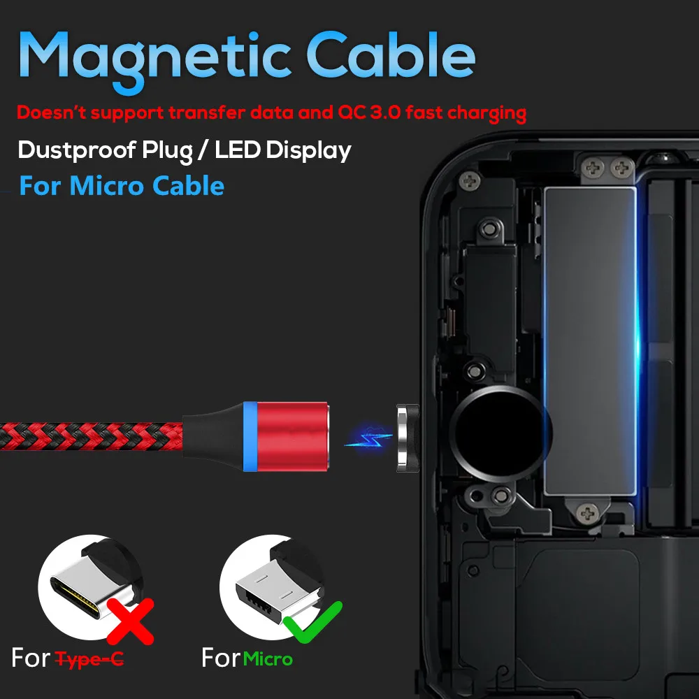 ZICAS fast charge OEM Custom logo 360 degrees strong LED charging phone charger usb cable magnetic for micro - ANKUX.COM