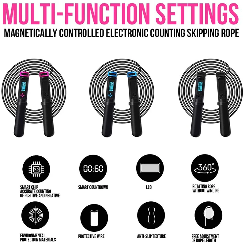 Calorie Counter Jump Rope Digital Weighted Counting Speed Skipping Rope  Adjustable Cordless Jumping Rope with Time Setting