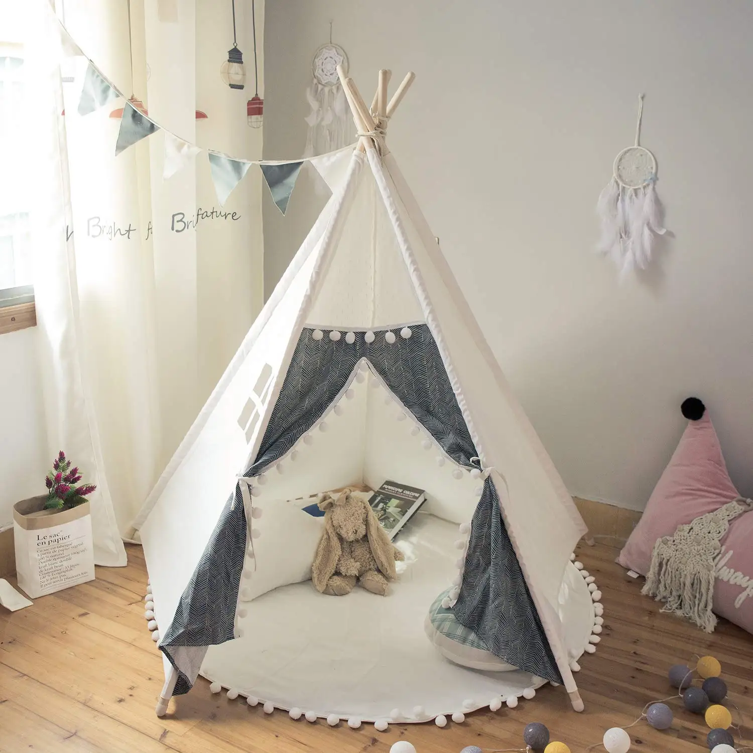 Kids Teepee Tent Five Poles Indian Play Tents Toddlers Boys Girls ...