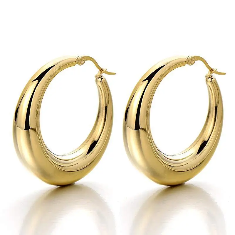 Big Round Hollow Earrings Trendy Silver Fashion Jewelry Wholesale Large Stainless Steel Hoop Earrings Women EHE001