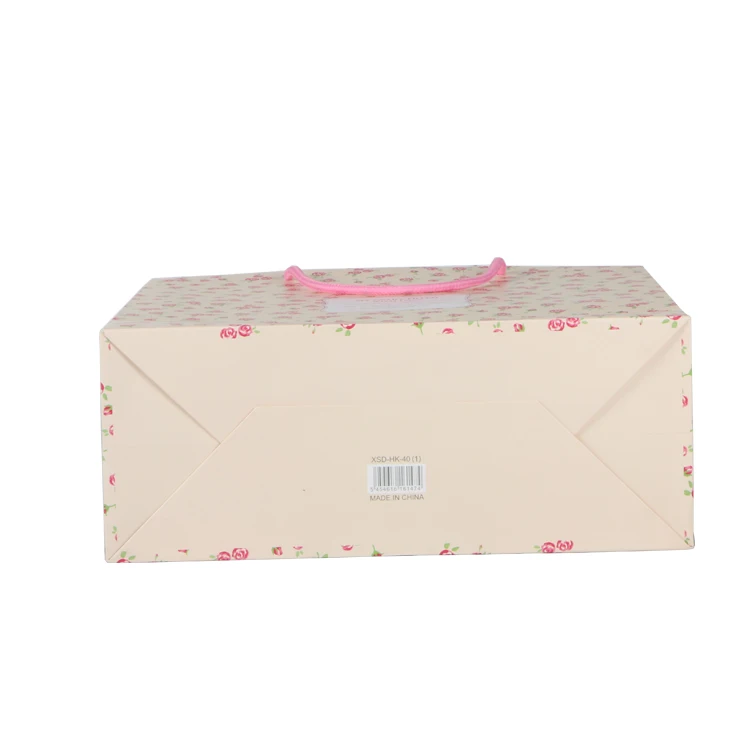 Pink eco friendly luxury paper packing bag for gift jewelry with ribbon handle