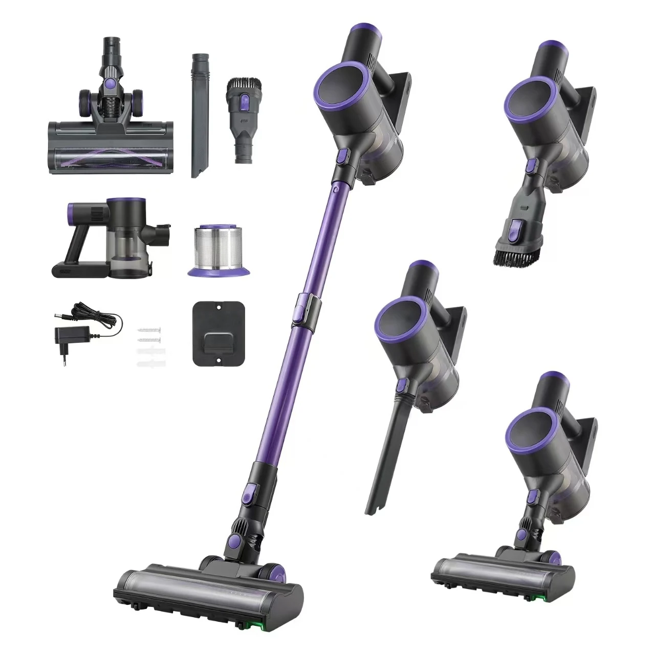 Close-up of anti-tangle rubberized brushroll with embedded pet hair