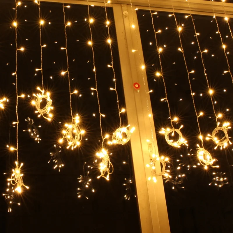 3M x 3M  Window Icicle String Linkable 8 Modes Wedding Party Holiday Outdoor Indoor Wall Decorations 300 LED Curtain Lights