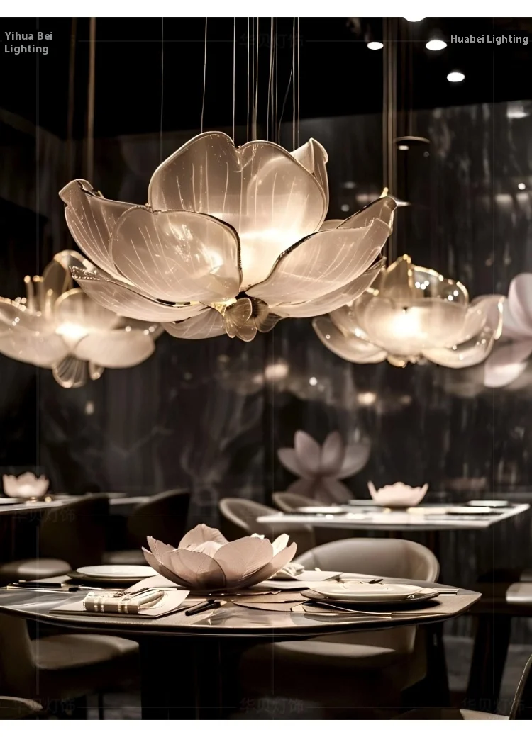 Chinese Style Duplex Stair Shape Flower Chandelier Hotel Dining Room Metal Villa Tea House Lotus Design for Living Room Middle details