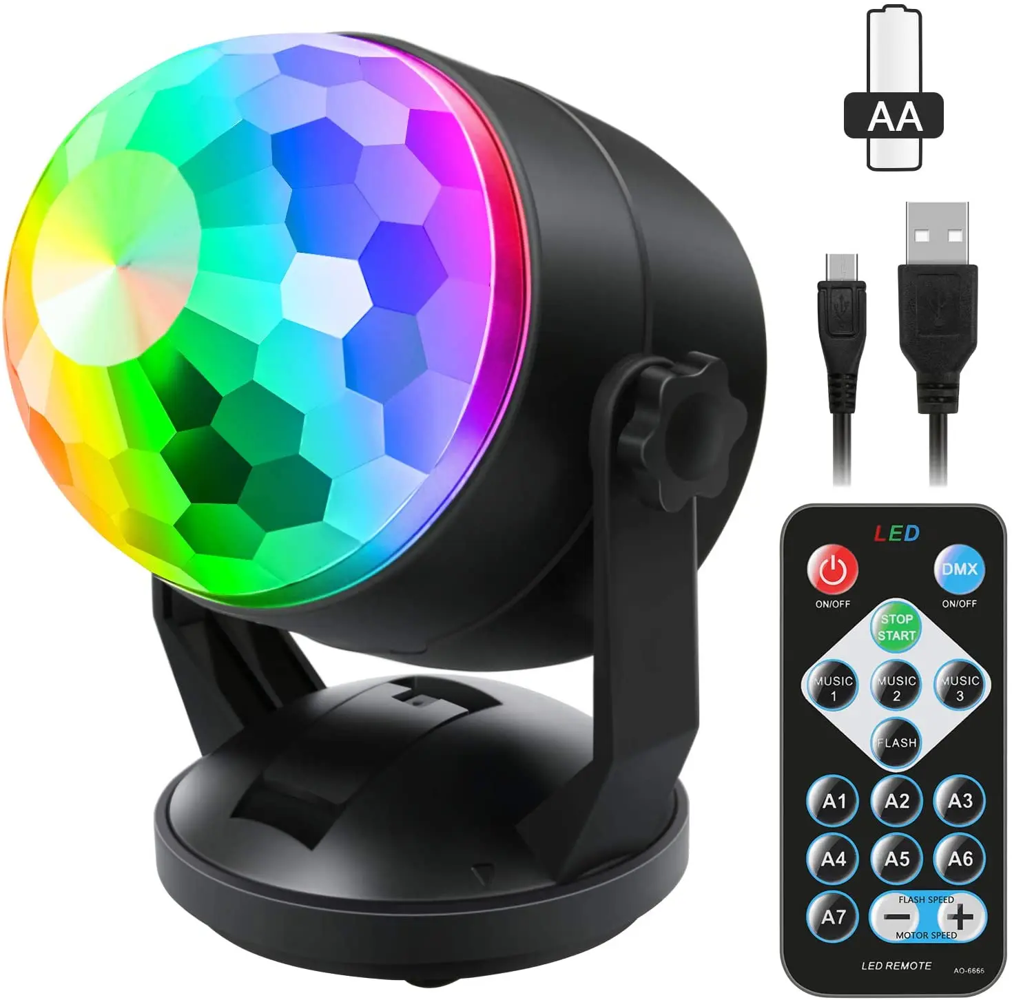 Sound Activated Party Lights with Remote Control Dj Lighting RBG Disco Ball Strobe Lamp 7 Modes Stage Par Light for Home Room