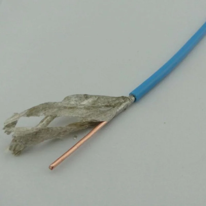 Close-up of 1mm solid core wire stripped and inserted into a DIN rail terminal block