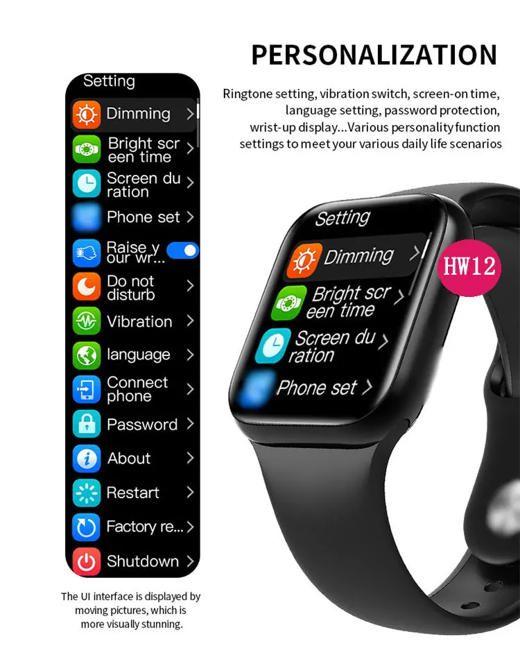 HW12 Smartwatch series 6 1.57 inch Full Touch Smartwatch Fitness Tracker Blood Pressure Custom wallpaper Smart watch HW12