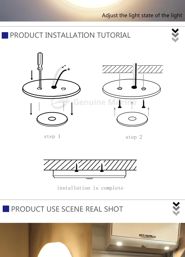 Genuine Vehicle Led 3w Rv Interior Ceiling Lamp With Touch Dimming