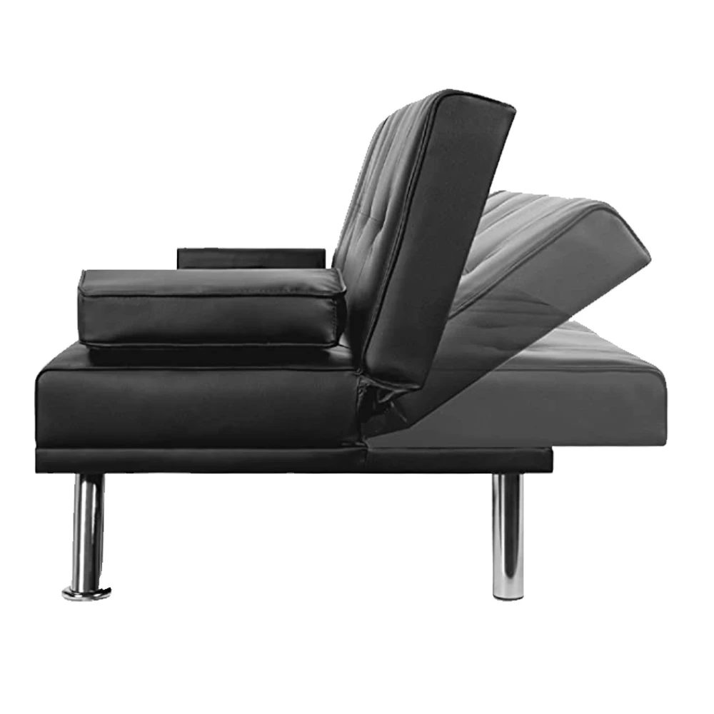 Cup Holders Convertible Futon Tufted Split Back Sofa Bed Foldable Metal Frame Massage for Living Room details