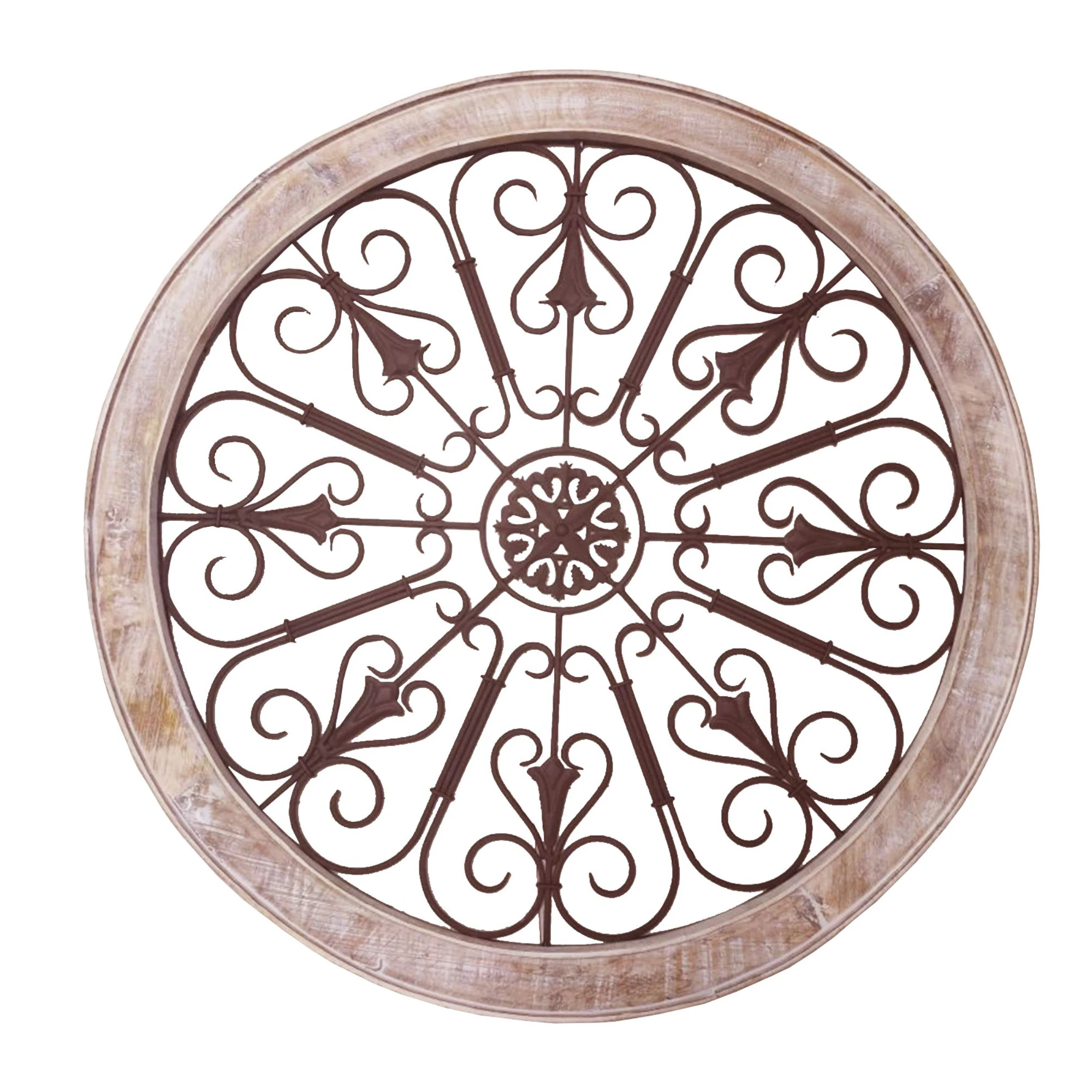 Farmhouse Style Wall Decor Wood & Metal Round Wall Art Hanging Ornament