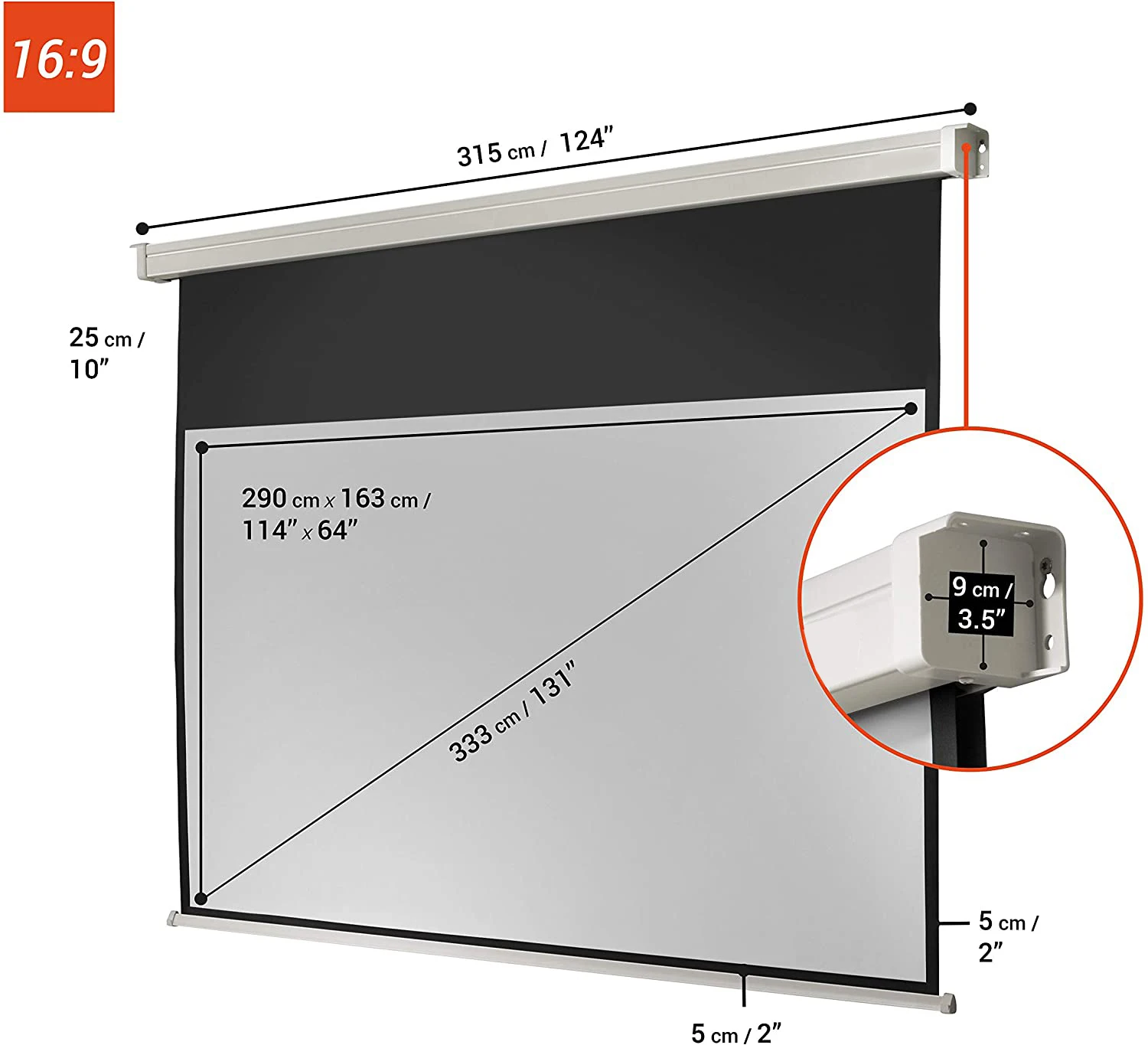 300x169cm Home Theatre Electric Projection Screen Motorized In Ceiling