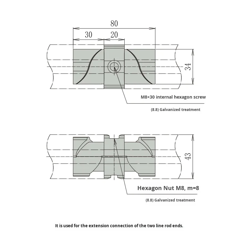 product 43mm series basic line rod extension connector third generation aluminum alloy lean tube connector profile trolley model-15