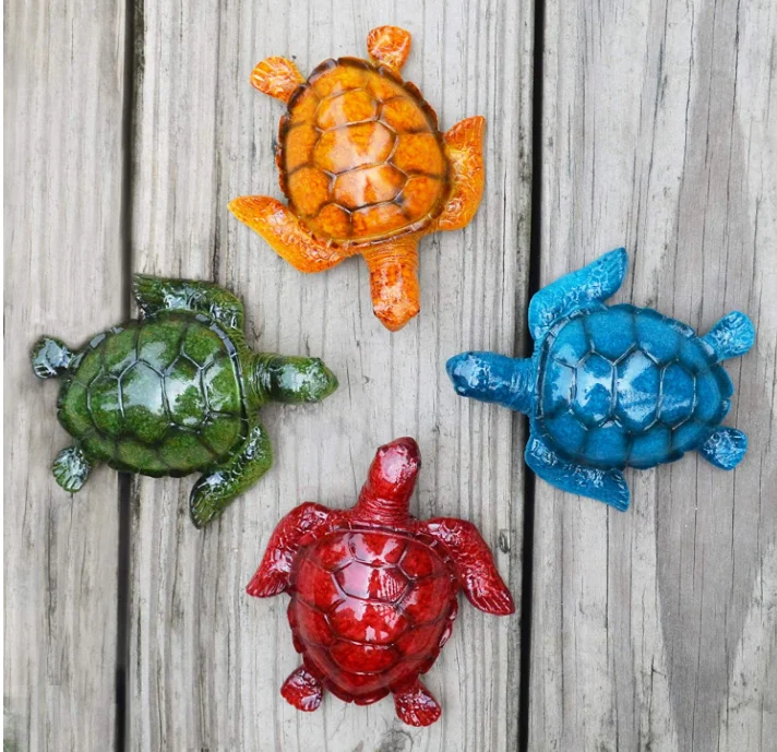 Cute Sea Turtles Set of 4 Indoor Outdoor Resin Wall Decor Backyard Walkways Home 