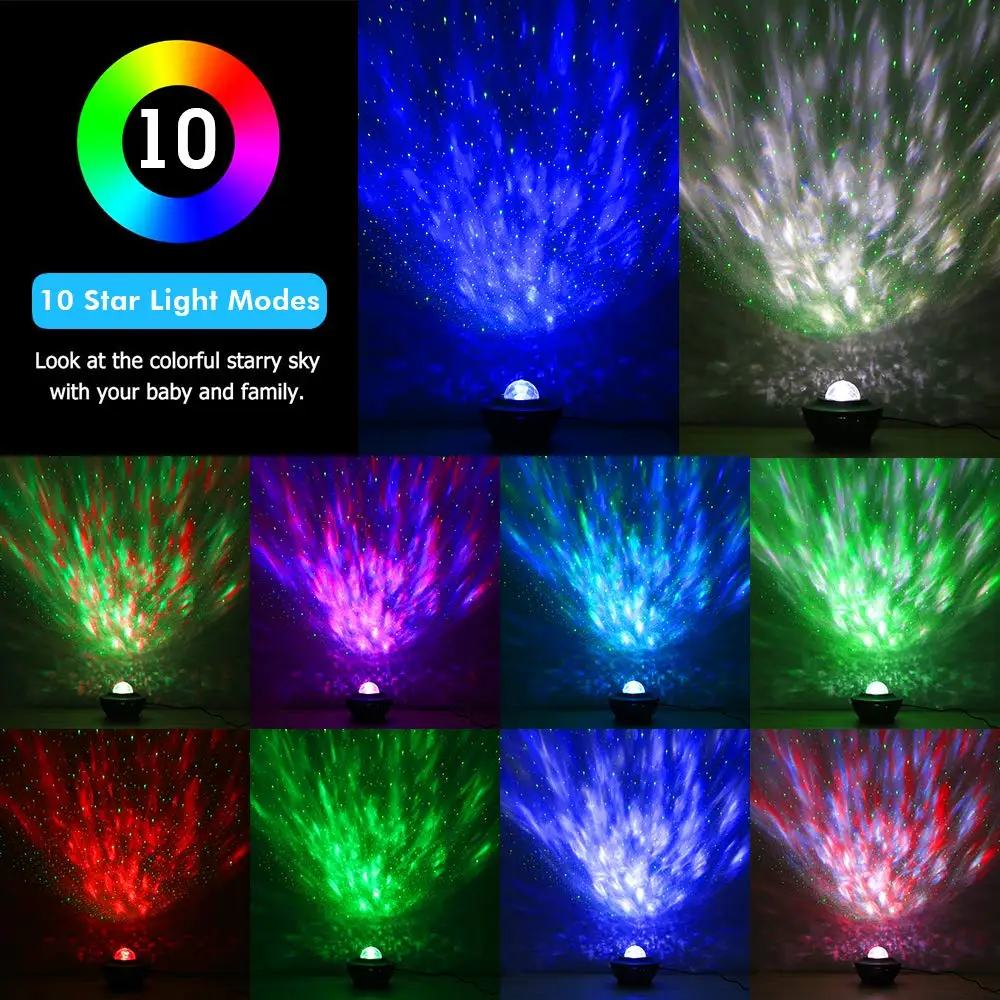 LED Star Projector Night Lamp Galaxy Starry Night Light, Ocean Wave Projector With Music Sterren Speaker Remote Control