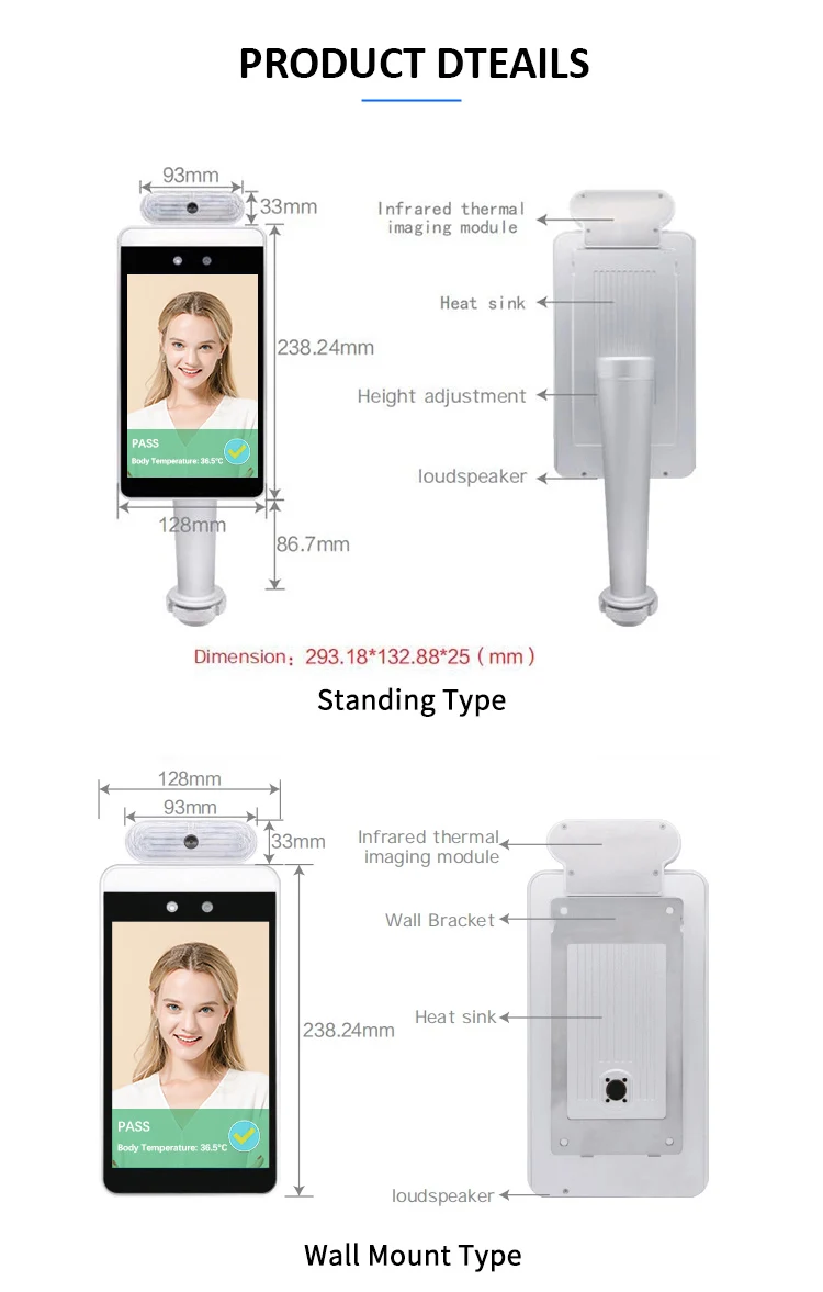 Thermal Camera for Body Temperature Measurement Intelligent Machine Infrared Remote Access Control Face Recognition