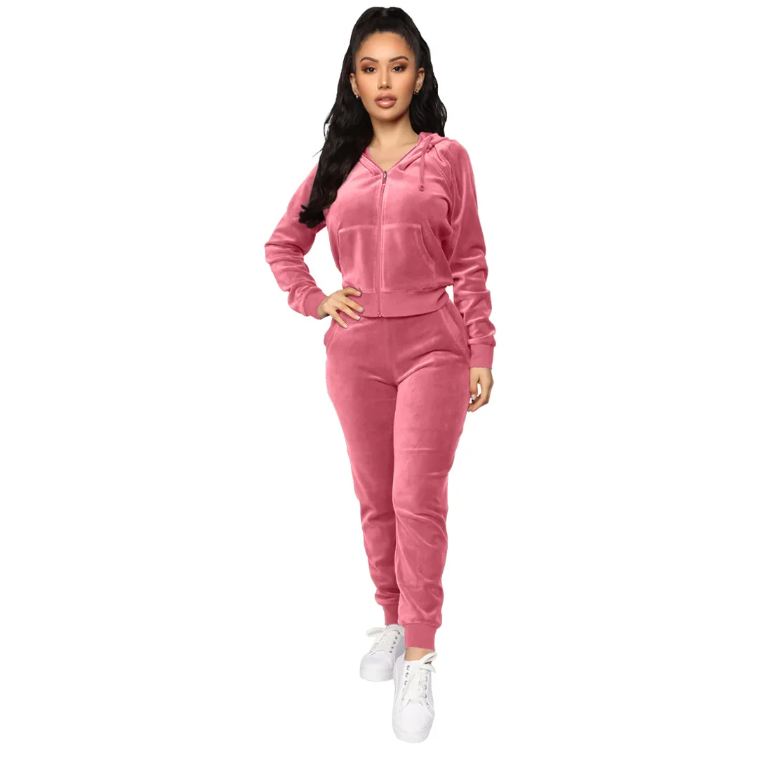 pink velvet jogger set