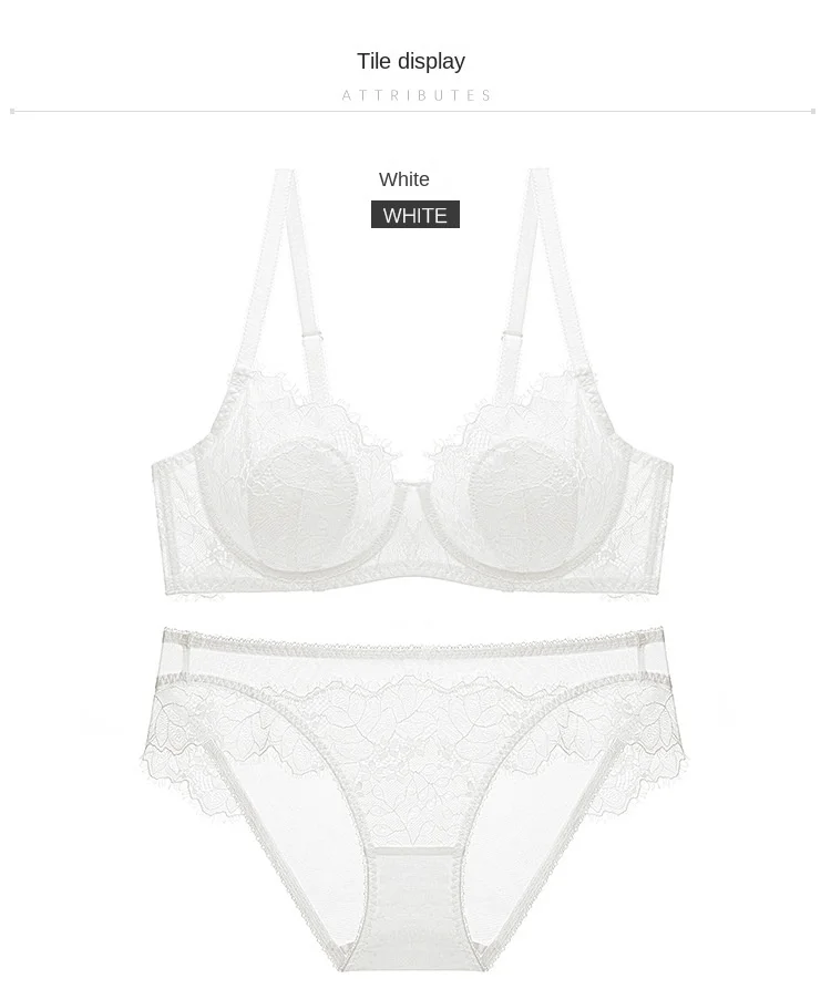 Women's Sexy Lace Thin Transparent Bra Set Large Size Wire-Free Support Adjusted Straps Breathable Solid Pattern Waist Thongs