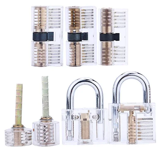AJF Training Skill Pick Lockpicking Set of 7 Clear Training Padlocks Lock Plastic Lock for Beginners and Professionals CN;ZHE