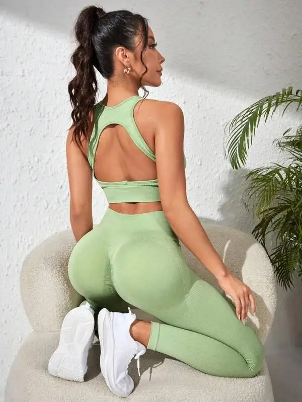 Custom Logo Gym Fitness Suit Workout Clothes Sports Bra Yoga Leggings 2