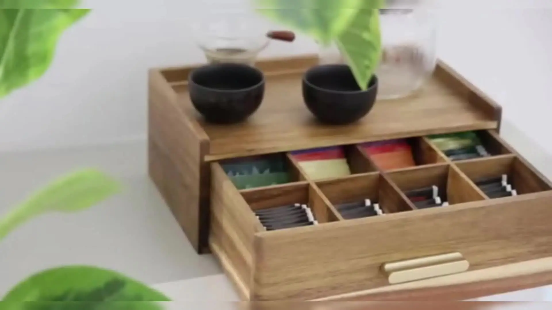 Acacia Houten Theezakje Organizer, Thee Organisatoren en Opbergdoos, Thee Caddy voor Theezakjes Opslag Lade, Theezakje Houder Container Dozen voor Aanrecht, Thee Station Borst Display Houten