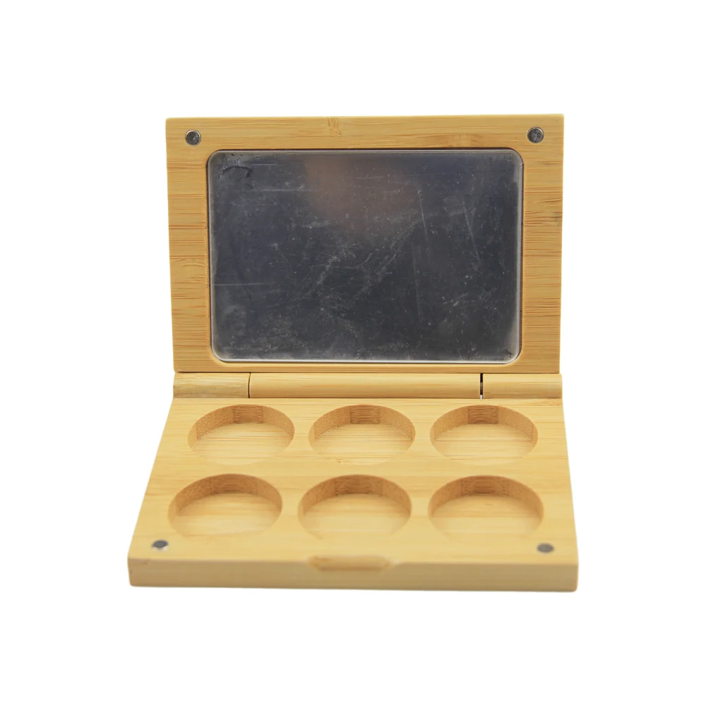 
Empty Natural Bamboo Magnetic DIY Blusher Compact Case Eyeshadow Makeup Palette Box with Mirror 