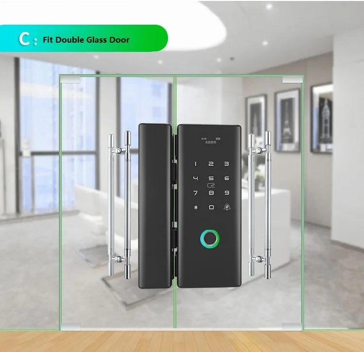 Finger Print Frame Glass Door Lock Smart Sliding Fingerprint Glass Door Lock For Both Single And Double Glass Doors Buy Wifi Smart Glass Door Lock Fingerprint Password Code Card Tuya App